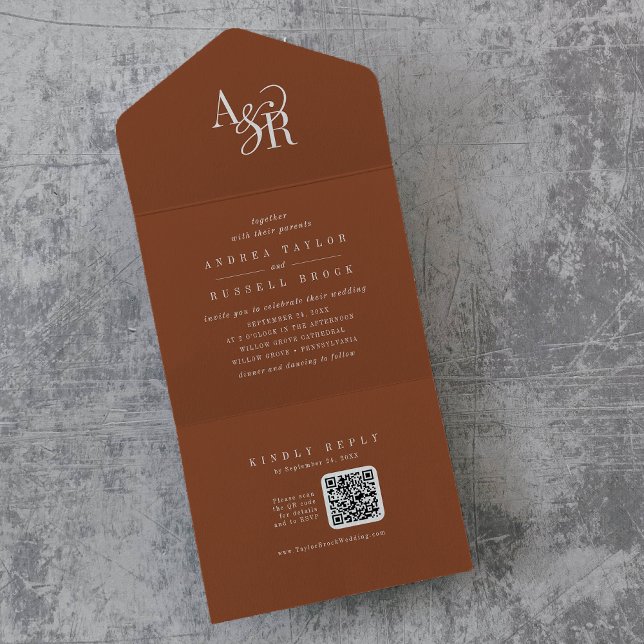 Invitation Tout En Un ANDREA QR Code Terracotta Simple Minimal Wedding (ANDREA QR Code Terracotta Simple Minimal Wedding All In One Invitation)