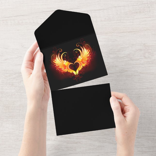 Invitation Tout En Un Angel Fire Heart with Wings (Déchirure)