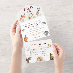 Invitation Tout En Un Animaux boisés mignons Sauvages Un garçon d'annive