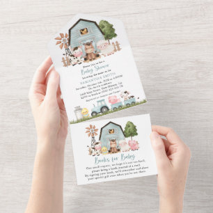 Invitation Tout En Un Animaux de la ferme, Animaux mignons, Grange bleue