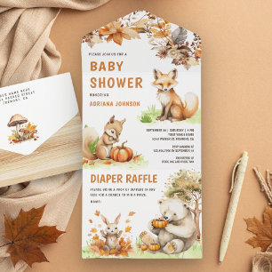 Invitation Tout En Un Animaux mignons de la forêt automne bébé Shower
