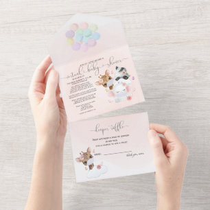 Invitation Tout En Un Animaux mignons roses dans les masques Baby shower