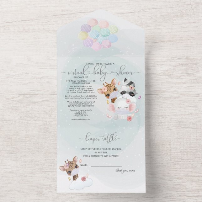 Invitation Tout En Un Animaux mignons turquoises dans les masques Baby s (À l'intérieur)