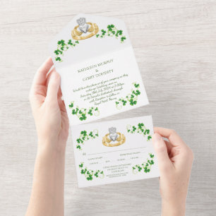 Invitation Tout En Un Anneau traditionnel irlandais de Claddagh et Shamr