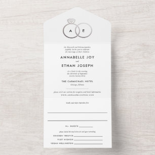 Invitation Tout En Un Anneaux d'argent moderne Mariage blanc