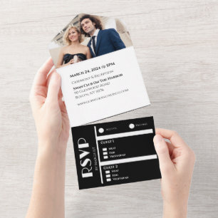 Invitation Tout En Un Anneaux de Mariage d'affaires blancs et noirs - Ph