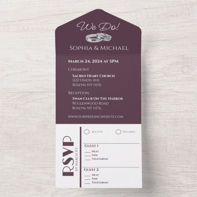 Invitation Tout En Un Anneaux de vin et de Mariage blanc (À l'intérieur)