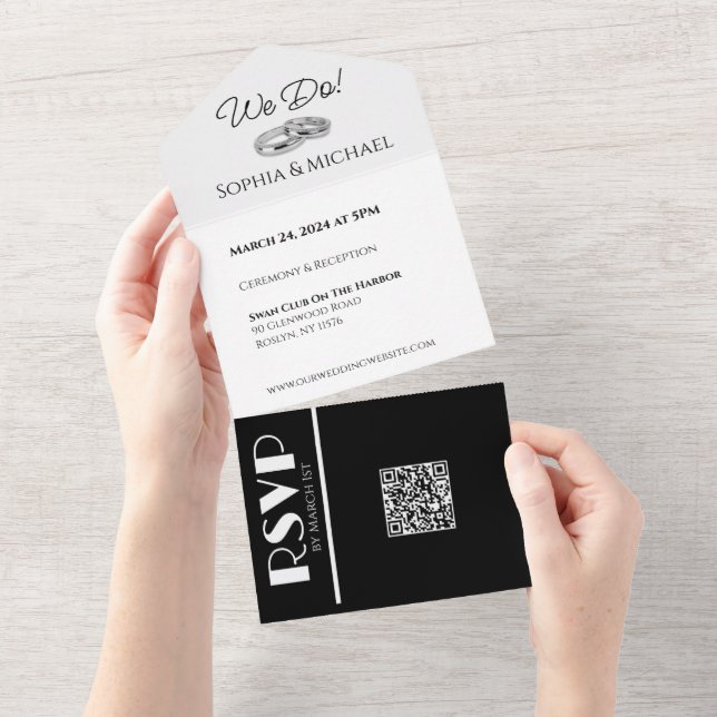 Invitation Tout En Un Anneaux Mariages d'affaires blancs et noirs - (Déchirure)