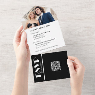 Invitation Tout En Un Anneaux Mariages d'affaires blancs et noirs -