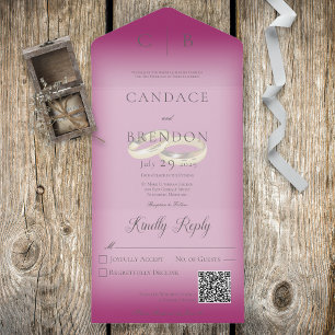 Invitation Tout En Un Anneaux mariages Fuchsia moderne rose QR Code