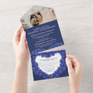 Invitation Tout En Un Anniversaire de mariage 9 ans fête photo bleue