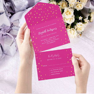 Invitation Tout En Un Anniversaire des étoiles d'or rose chaud
