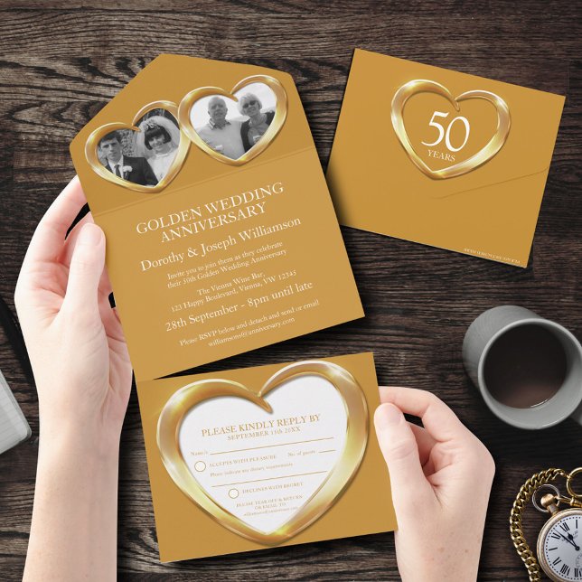 Invitation Tout En Un Anniversaire du mariage d'or 50 ans fête (Créateur téléchargé)