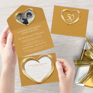 Invitation Tout En Un Anniversaire du mariage d'or 50 ans fête