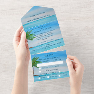 Invitation Tout En Un Anniversaire du Mariage tropical de la plage