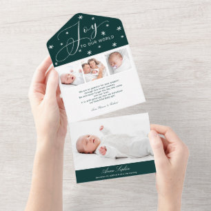 Invitation Tout En Un Annonce de naissance de Noël avec 4 photos Adorabl