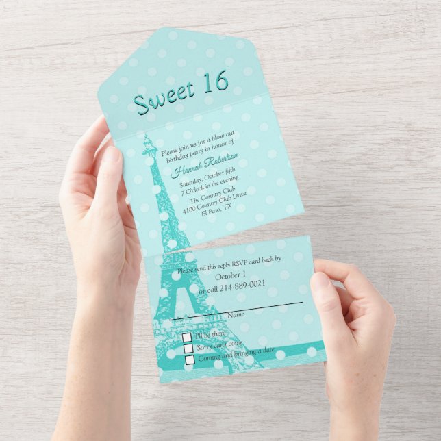 Invitation Tout En Un Aqua Paris Thématique Sweet 16 (Déchirure)