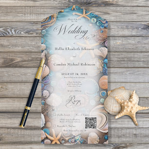 Invitation Tout En Un Aqua Seashell Rustic Beach Code QR
