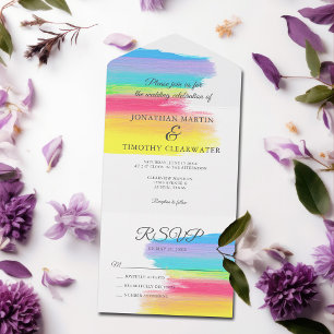 Invitation Tout En Un Aquarelle arc-en-ciel Mariage été avec RSVP chic