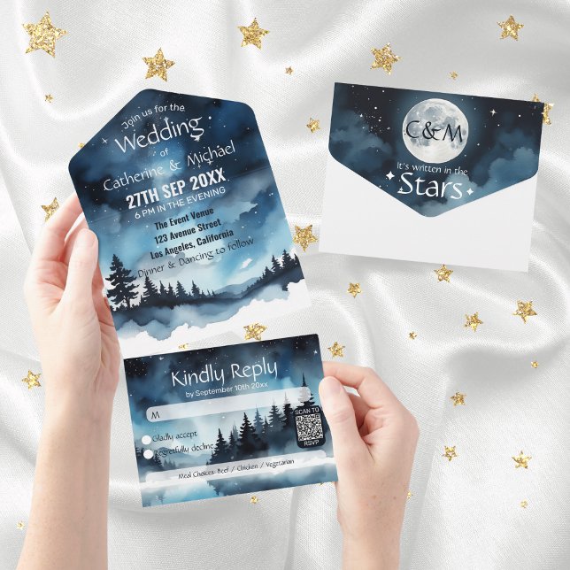 Invitation Tout En Un Aquarelle Bleu étoile Ciel Mariage céleste (Créateur téléchargé)