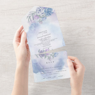 Invitation Tout En Un Aquarelle Bleu Poussiéreux Very Peri Floral Tout E
