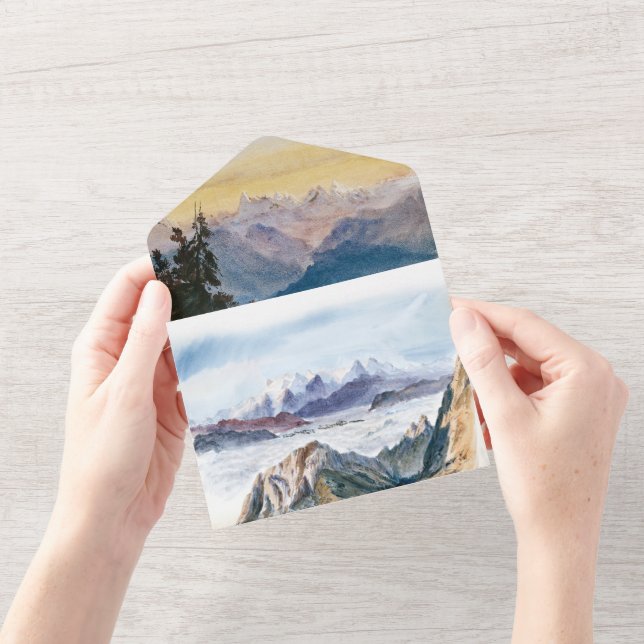 Invitation Tout En Un Aquarelle Blue Mountains Pine Mariage (Ouverture)