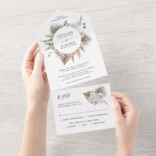 Invitation Tout En Un Aquarelle Boho Floral Pampas Mariage