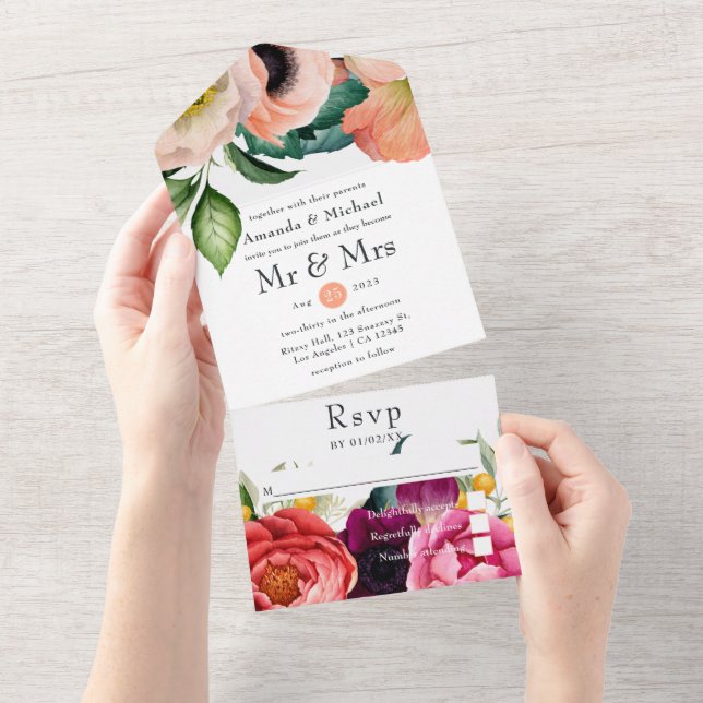 Invitation Tout En Un Aquarelle Boho Mariage Floral (Déchirure)