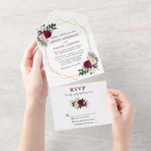 Invitation Tout En Un Aquarelle Bourgogne Flore Mariage Geo
