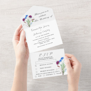 Invitation Tout En Un Aquarelle Chardon botanique Simple Mariage floral