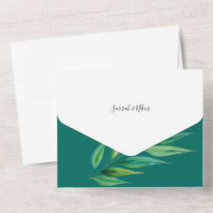 Invitation Tout En Un Aquarelle chic bleu océan profond vert