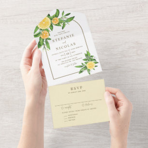 Invitation Tout En Un Aquarelle Citrons et Oranges Arche Mariage d'été