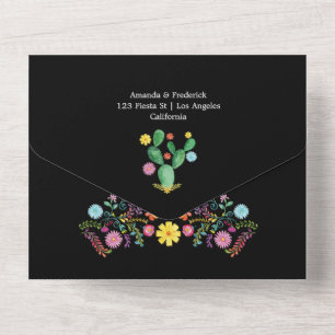 Invitation Tout En Un Aquarelle colorée Floral Fiesta Mariage tout en O