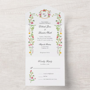 Invitation Tout En Un Aquarelle du jardin de Fleurs sauvages Monogrammes