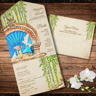 Invitation Tout En Un Aquarelle espagnole peinte à la main Vieux Mexique