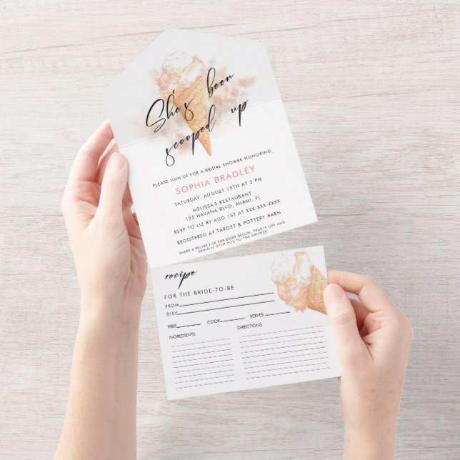 Invitation Tout En Un Aquarelle Fête des mariées de glace rose (Déchirure)