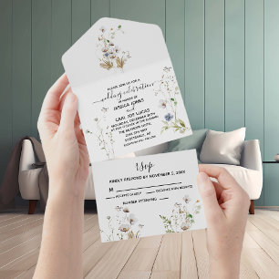 Invitation Tout En Un Aquarelle Fleur Fluide de champ Delicate