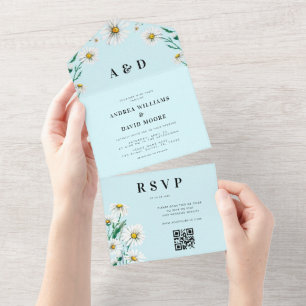 Invitation Tout En Un Aquarelle Fleur sauvage Daisy Tout en un Mariage