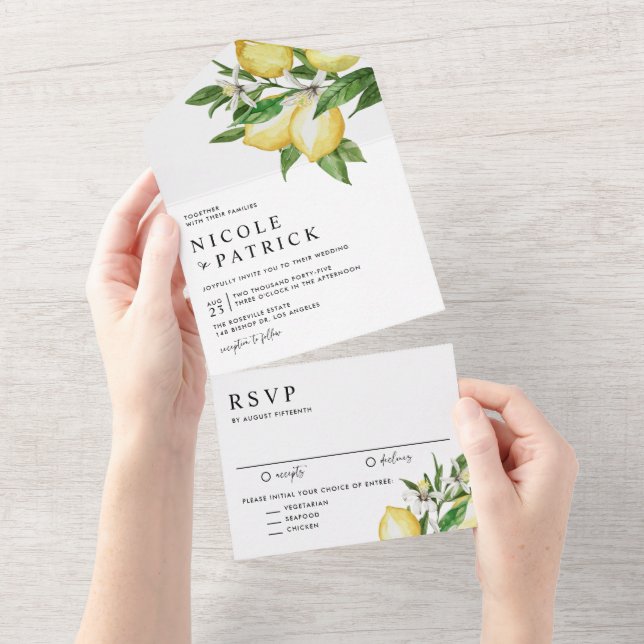 Invitation Tout En Un Aquarelle Fleurs de citron Mariage d'été (Déchirure)
