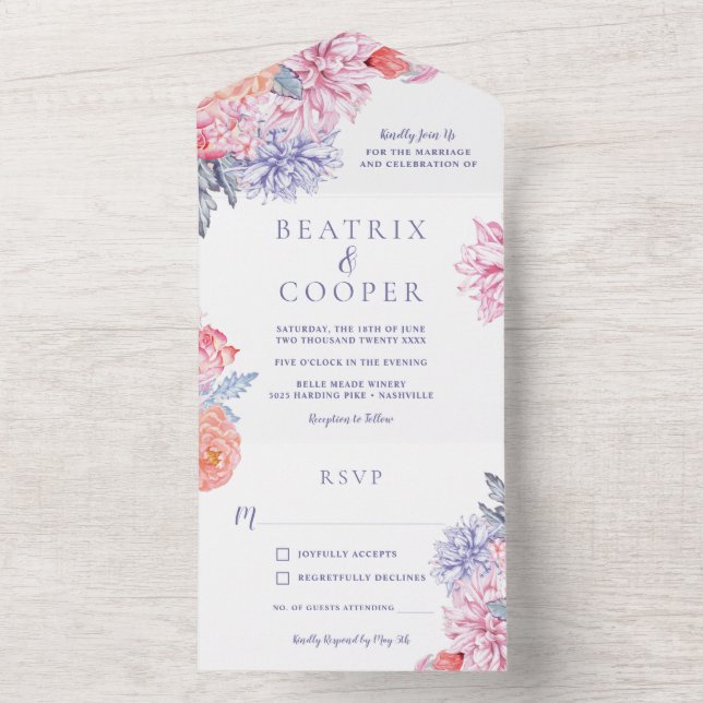 Invitation Tout En Un Aquarelle Fleurs Jardin Mariage Floral (À l'intérieur)
