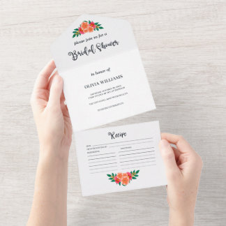 Invitation Tout En Un Aquarelle Floral Fête des mariées de verdure Recet