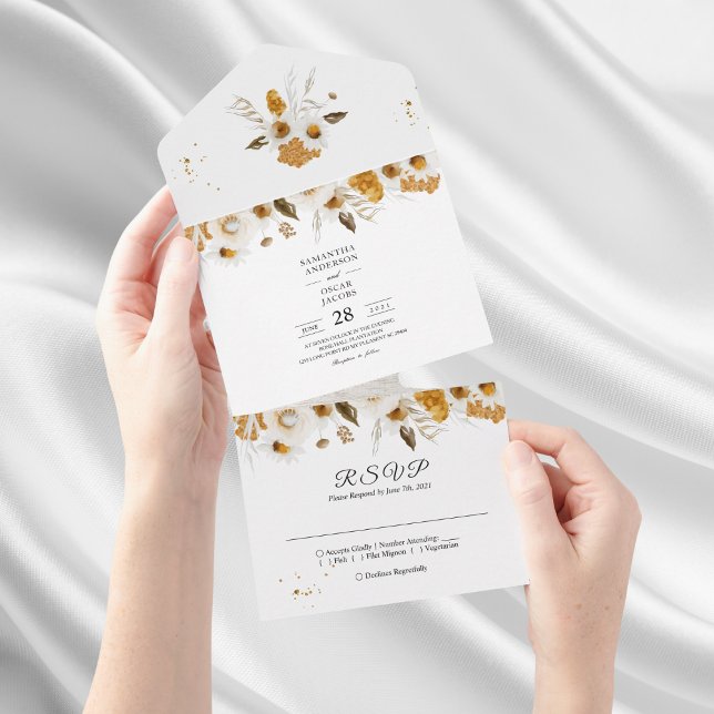 Invitation Tout En Un Aquarelle Floral Jaune et Blanc Automne Tout En Un (Créateur téléchargé)