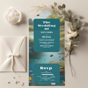 Invitation Tout En Un Aquarelle Floral Spring Mountains Mariage