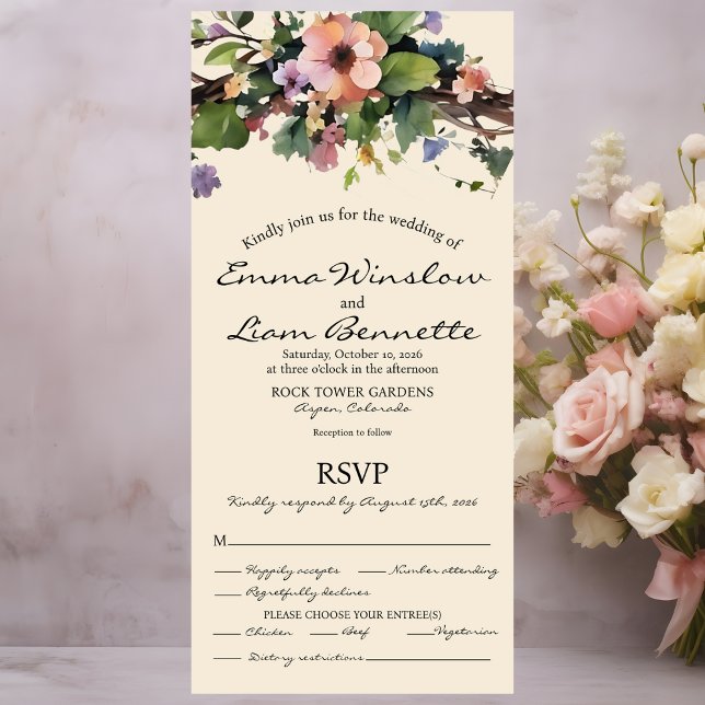 Invitation Tout En Un Aquarelle florale, All in One Wedding Invite. (Inside facing)