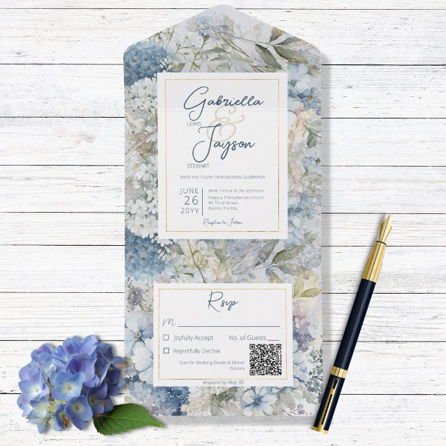 Invitation Tout En Un Aquarelle Florale Rustique Code QR (Créateur téléchargé)