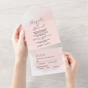 Invitation Tout En Un Aquarelle Laver la pêche Mariage moderne Inviter R
