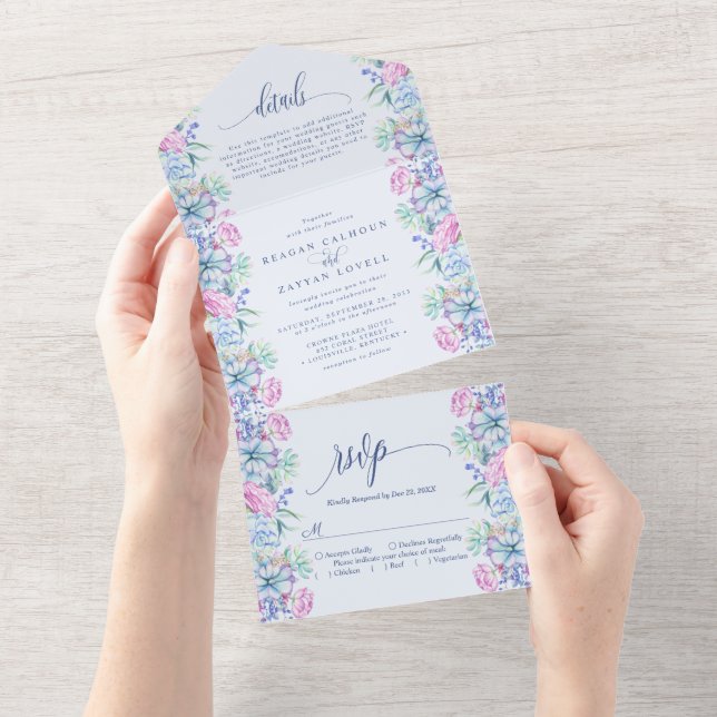 Invitation Tout En Un Aquarelle Mariage botanique Succulent (Déchirure)