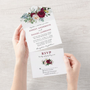 Invitation Tout En Un Aquarelle mariage Bourgogne Flore Vert