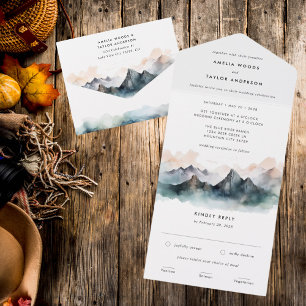 Invitation Tout En Un Aquarelle moderne Automne Mariage de montagne exté