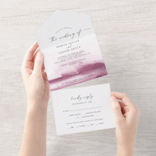 Invitation Tout En Un Aquarelle moderne   Mariage rouge
